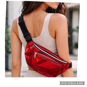 NEW WAIST BAG FANNY PACK CROSSBODY RED HOLOGRAPHIC WATERPROOF ADJUSTABLE BELT